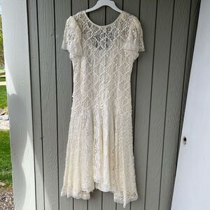 Vintage HW Collections Ivory Lace Drop Waist Dress Bridal